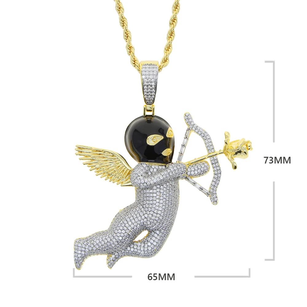 New Design Bow Arrow Shape Pendant Necklace Two Tone Color Iced Cubic Zircon Goddess Of Love Charm Men\'s Women Hip Hop Jewelry