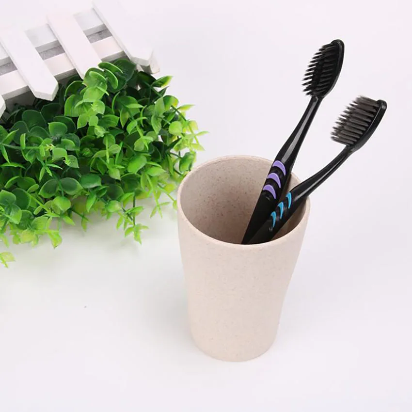 10 unidades/lotes adulto escova de dentes de carvão vegetal de bambu pp + tpr lidar com antiderrapante macio escova de dentes limpeza oral escovas de dentes ferramentas de cuidados dentários