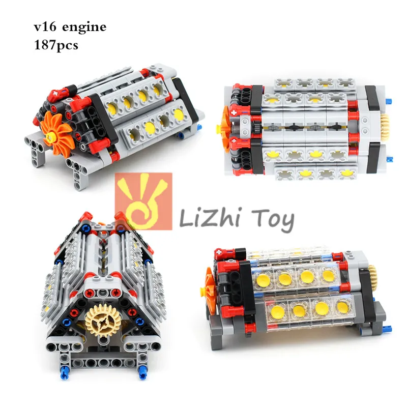 V42 Engine Technology Mechanical Group Engine V16 Cylinder MOC Brick Assembly Model Building Blocks Compatible with MOC Cars