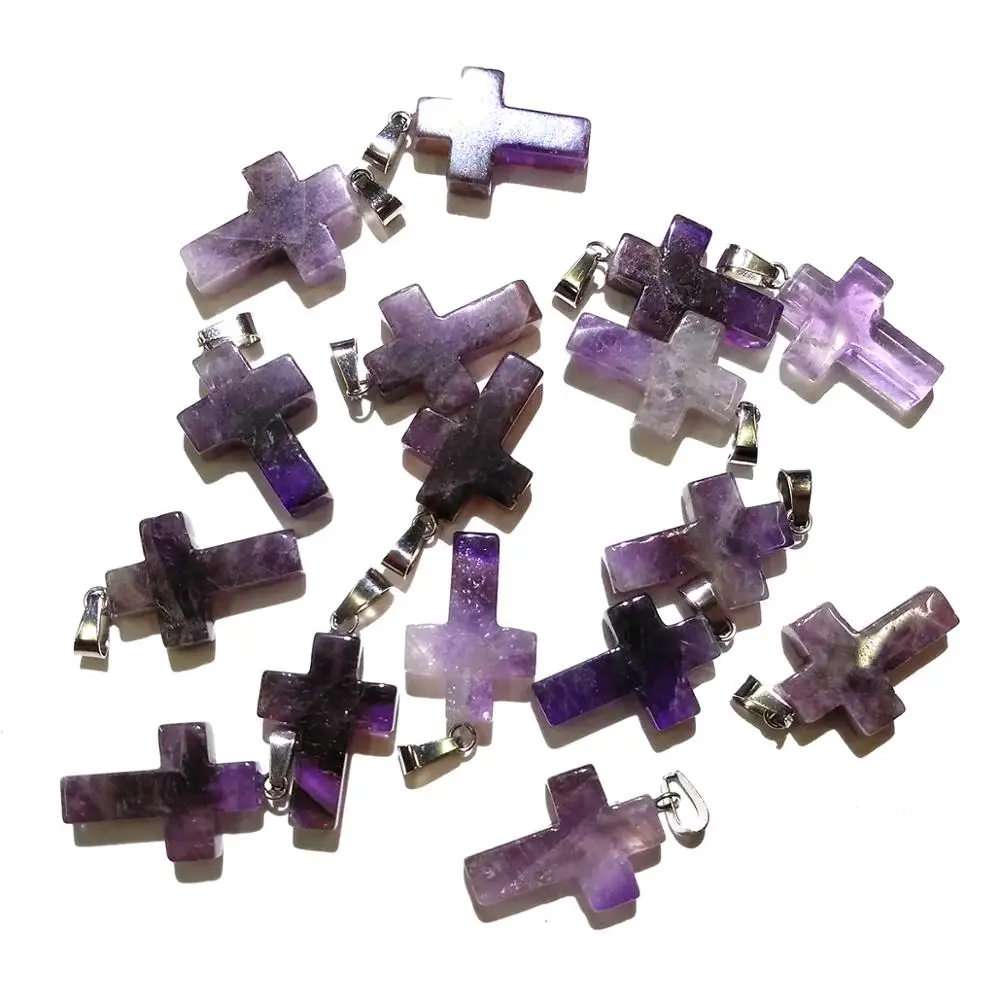 New 3pcs Natural Stone Cross-shaped Amethysts Pendant Necklace Charms Pendant for Jewelry Making DIY Necklace Size 18x25mm