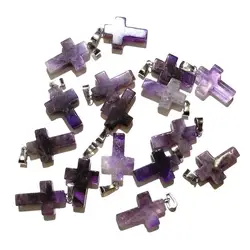 New 3pcs Natural Stone Cross-shaped Amethysts Pendant Necklace Charms Pendant for Jewelry Making DIY Necklace Size 18x25mm