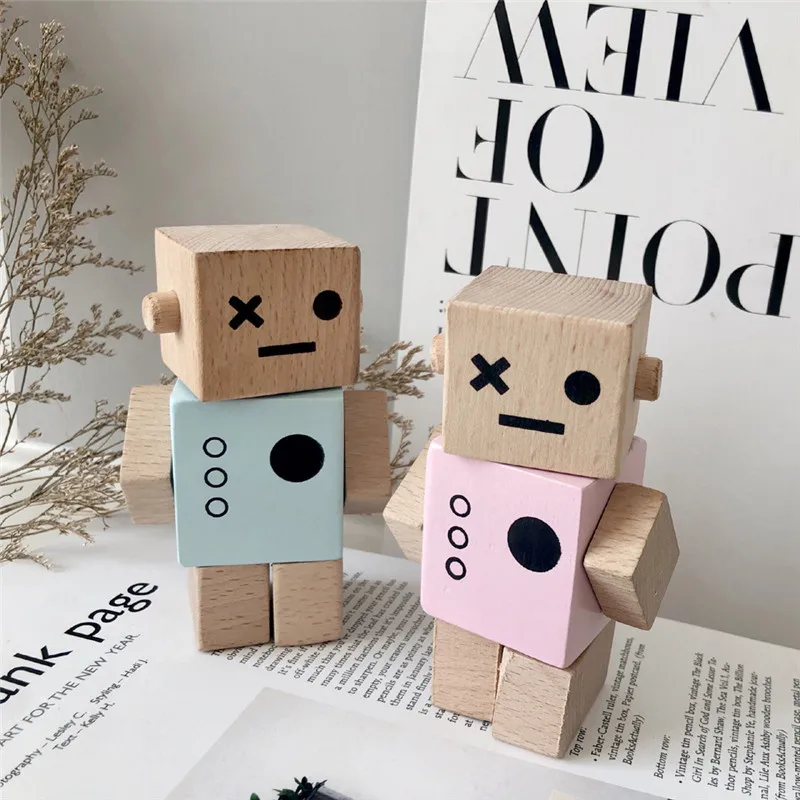 Home Baby Toys Beech Rotatable Robot Wooden Toy Environmental Protection Creative Decoration Kids Toys Christmas Gifts