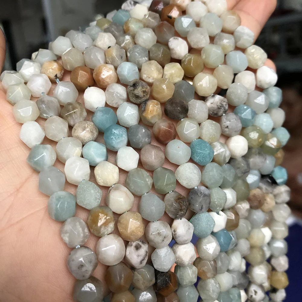 

Natural Faceted Colorful Amazonite Stone Beads Loose Spacer Beads For Making Jewelry DIY Bracelet Necklace 15"inches 6/8/10MM