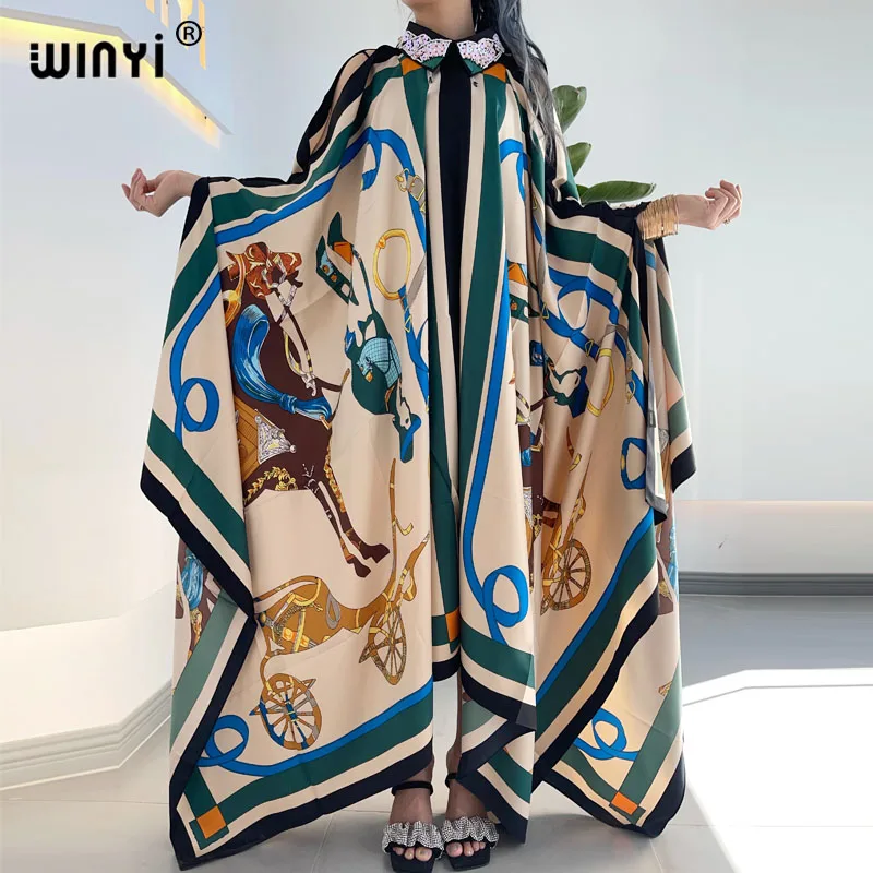 WINYI sukienka Fashion Summer kimono Dress free Size Women\'s Half Sleeve Floral Printed Elegant Casual Vacation Loose Dresses