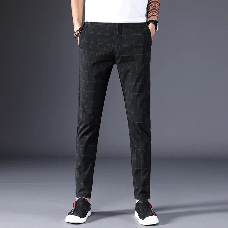 New Fashion Trendy Casual Slim Pans Men Plaid Pants Korean Style Regular Trousers Smart Business Summer Harem Pants Man Clothing