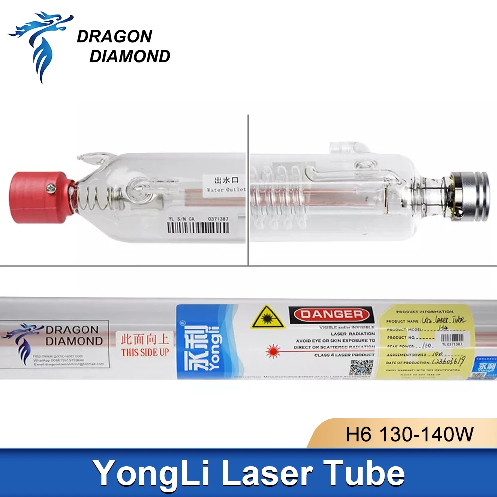 

Dragon Diamond YONGLI 130W Co2 Laser Tube H6 Metal Head Length 1650mm Diameter 70mm For CO2 Laser Engraver Cutting Machine