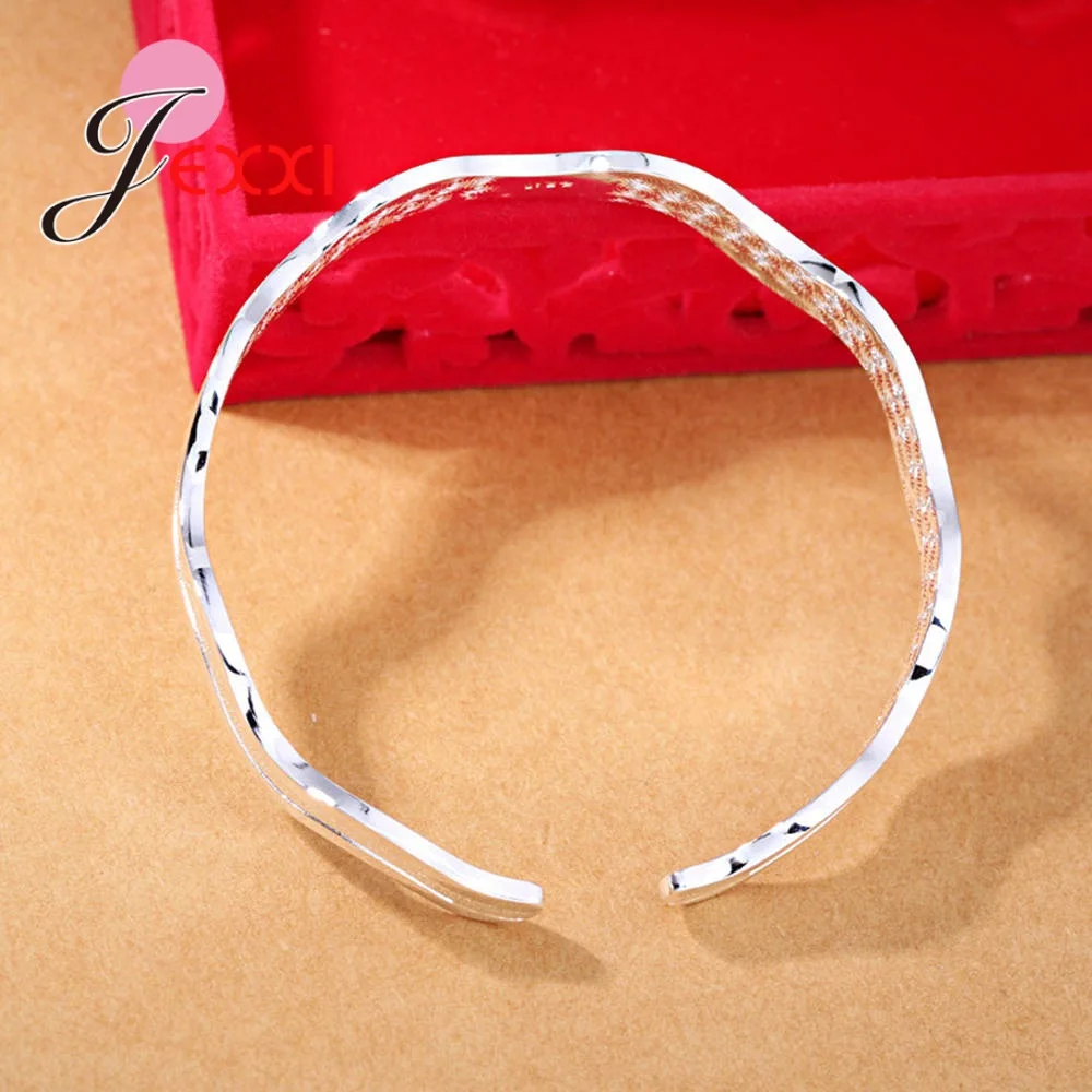 Pulsera de plata de ley 925 con forma ondulada para mujer y mujer, brazalete abierto, venta directa de fábrica, el mejor regalo