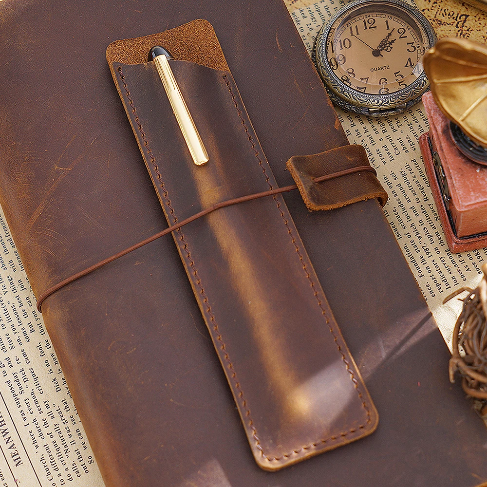 Genuine Leather Pen Bag Pouch Cowhide Pencil Bag Case Holder Vintage Retro Style Accessories For Traveler Notebook Pen Box