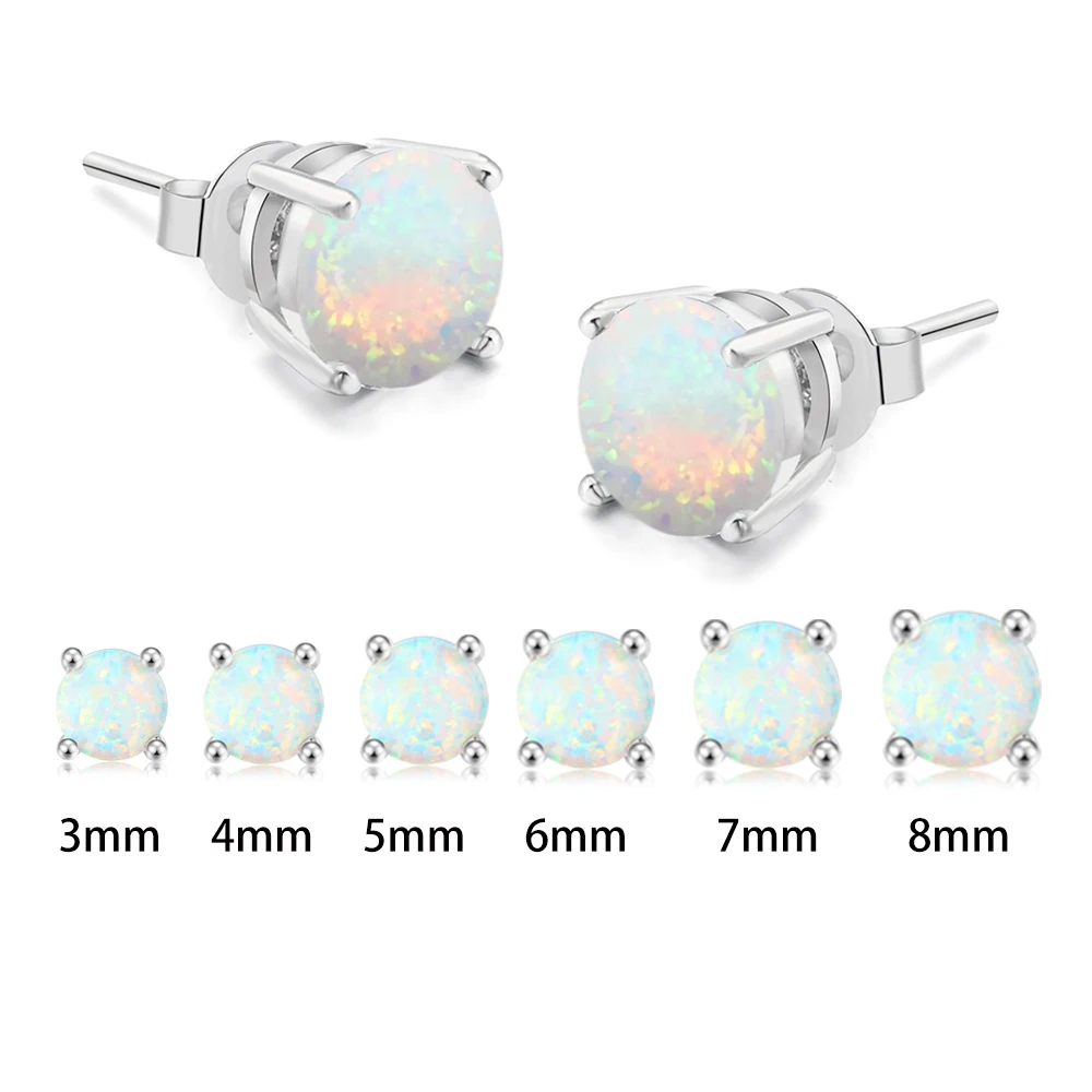 Earrings For Women 4 Claws Opal Stone Stud Earring for Female Male Various Size Stone Ear Accessories Earing Jewellry E316