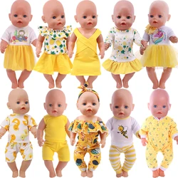 Ropa para muñecas Reborn, traje de vestido amarillo hecho a mano, se adapta a muñeca de niña de 18 pulgadas y muñeca recién nacida de 43cm, muñeca rusa, juguetes para niñas