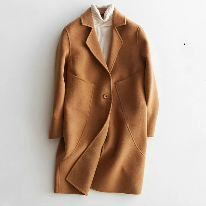 

2020 New Double-side Wool Coat Women Autumn Winter Female Jacket Medium Long Women's Cashmere Coats Outerwear WYQ1390