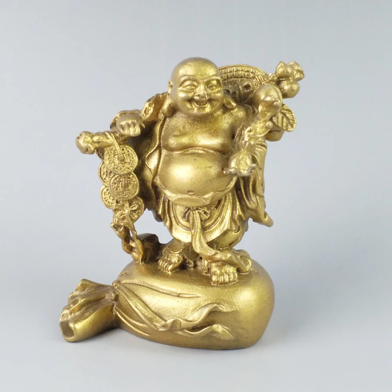 Elaborate Chinese Classical Collectible Home Decoration Brass Smiling Buddha Bring Many Treasure Auspicious Statue