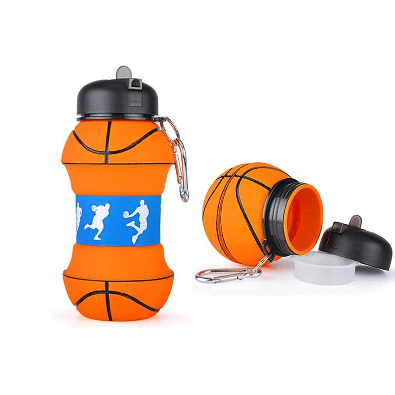 Popular Kids Football Basketball Tennis Shape Silicone Sport Collapsible Foldable Water Bottle BPA Free (1PC)