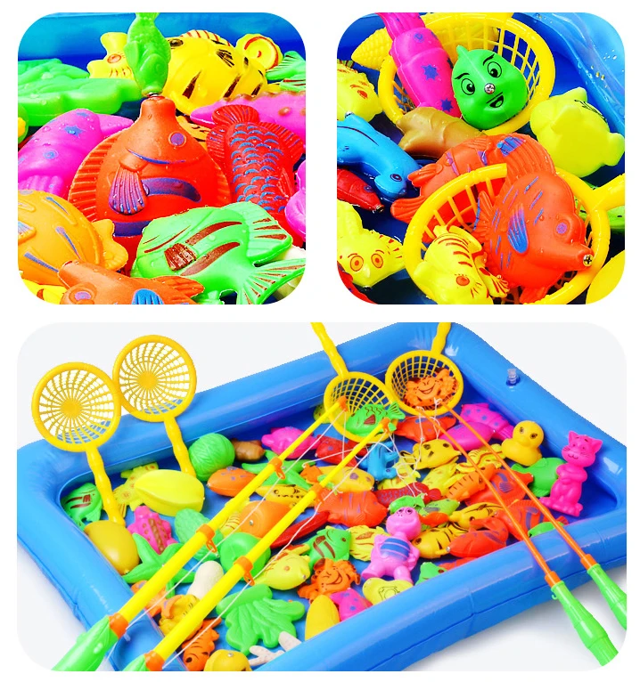 Children Boy girl fishing toy set suit magnetic play water baby toys fish square hot gift for kids Free Shipping