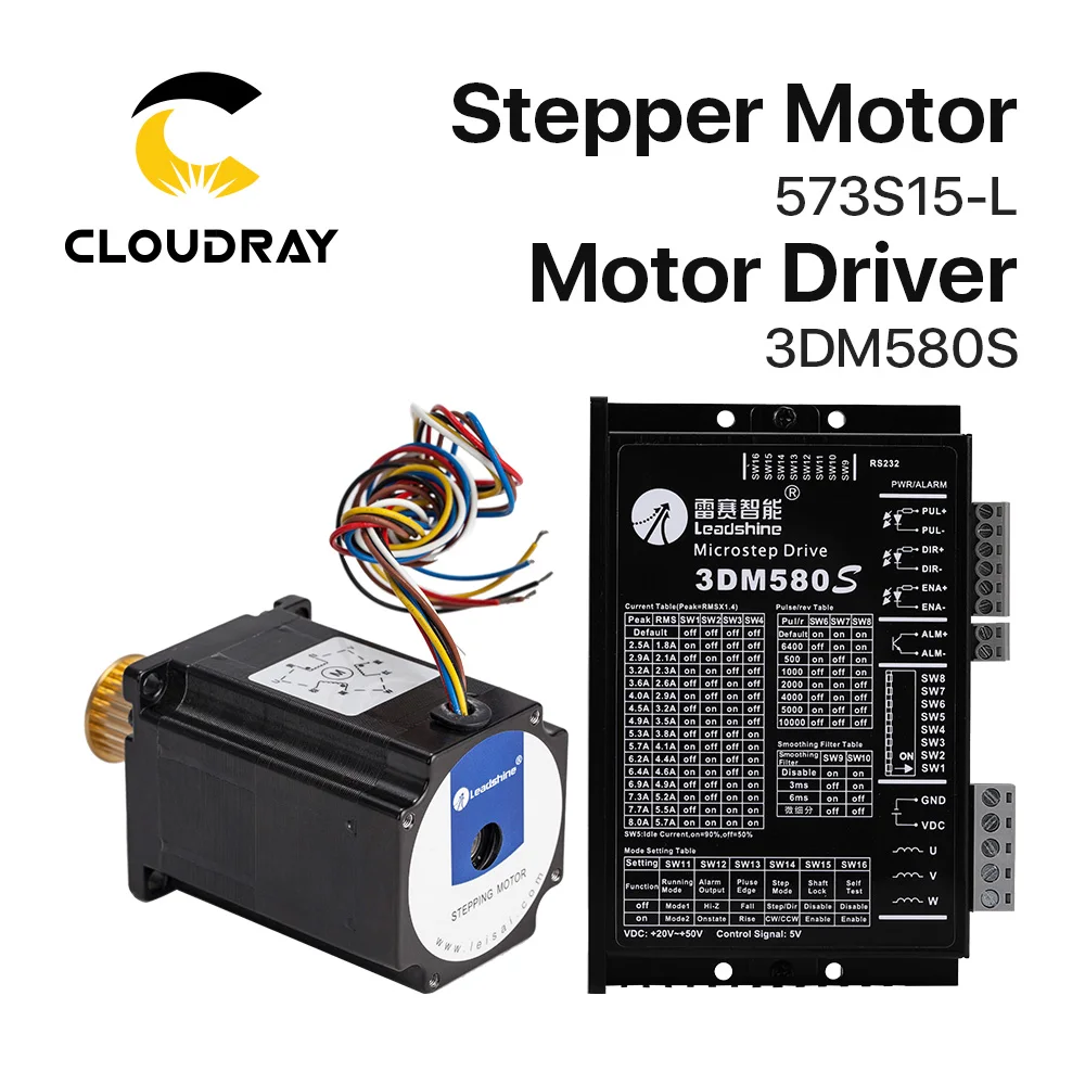 Cloudray Leadshine 3 Phase Stepper Motor 573S09-L-18/573S15-L-18+Stepper Driver 3DM580  for CO2 Laser Engraving Cutting Machine