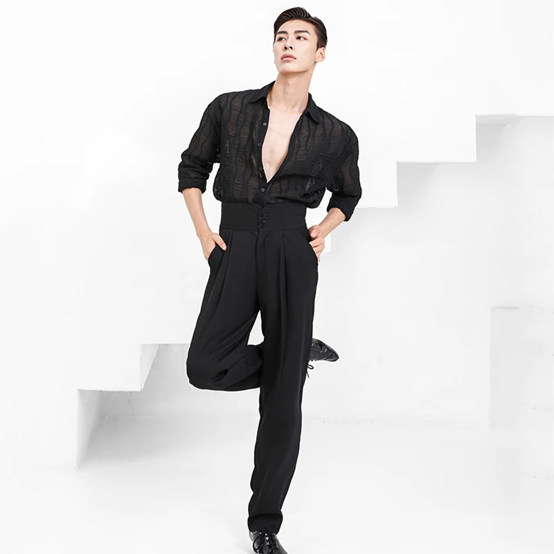 

Male Latin Dance Shirts Latin Modern Ballroom Performance Trousers Adult Men Chacha Samba Rumba Latin Dance Costume SL5336