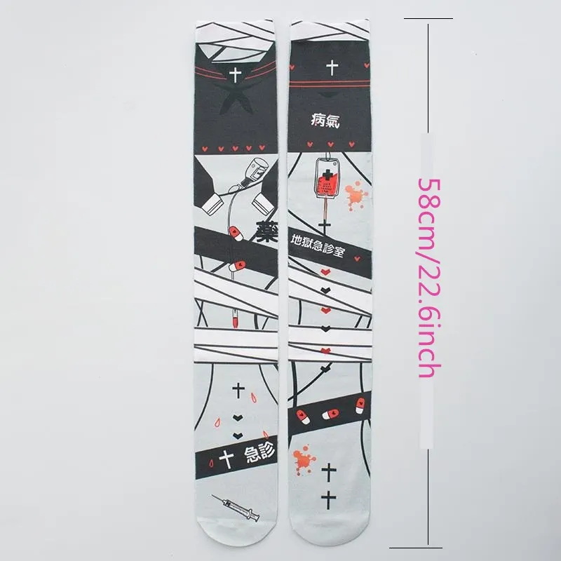 Bas longs gris en soie pour femme, bas Sexy japonais, imprimé en 3D, dessin animé, écolière, cadeau