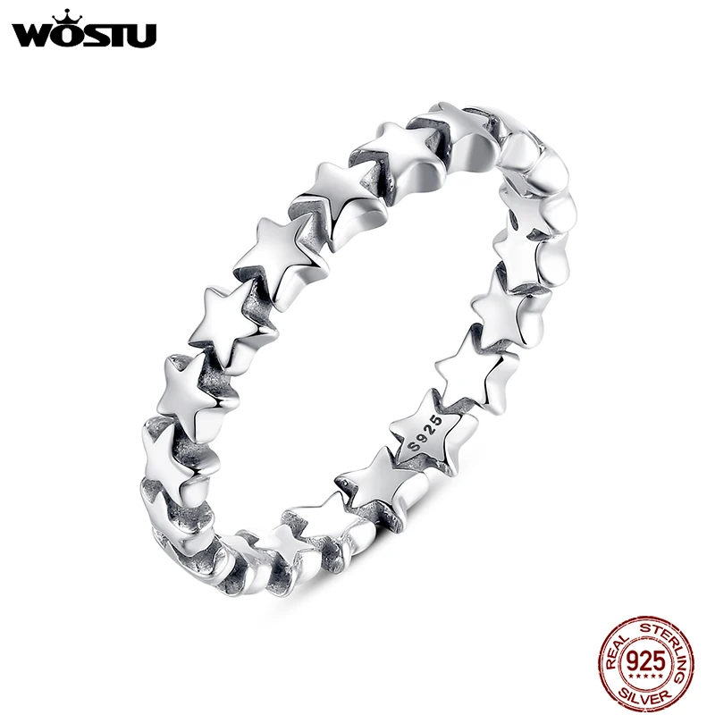 WOSTU 100% 本物の 925 スターリングシルバー 6 スタイルスタッカブルパーティー星リング女性のためのオリジナルシルバーブランド宝石類のギフト 7151