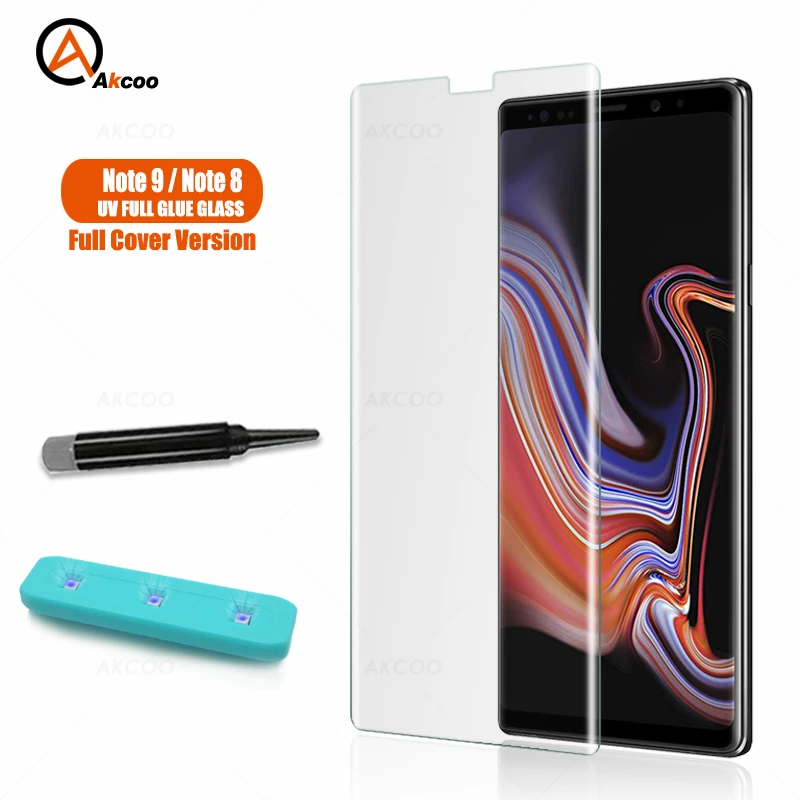 

Akcoo Note 9 Screen Protector Full Cover film for Samsung Galaxy Note 8 UV full glue tempered glass with oleophobic Coating