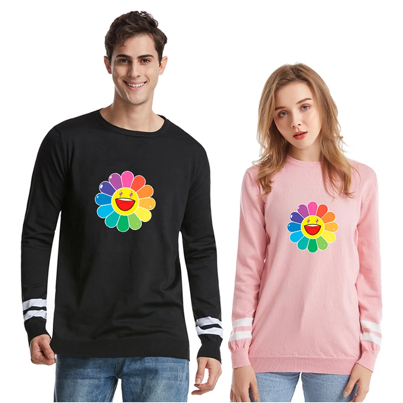 Rainbow Flower Print Casual Men Women Pullover Sweater Costume Fashion Hip Hop Long Sleeve O-neck Unisex Sweaters Pullovers Tops