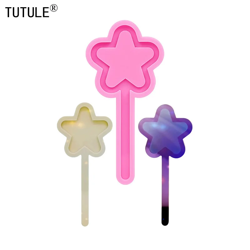 

1-4 pcs Shiny Star lollipop mold Magical girl Wand mold resin Made Handmade Polymer Clay Resin wand keychain silicone mold