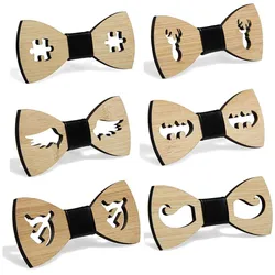 New Men's Classic Bamboo Wood Fashion Bow Ties Laser Cut Wooden Boys Hollow Butterfly Bow knots Gravatas Cravat For Man ties