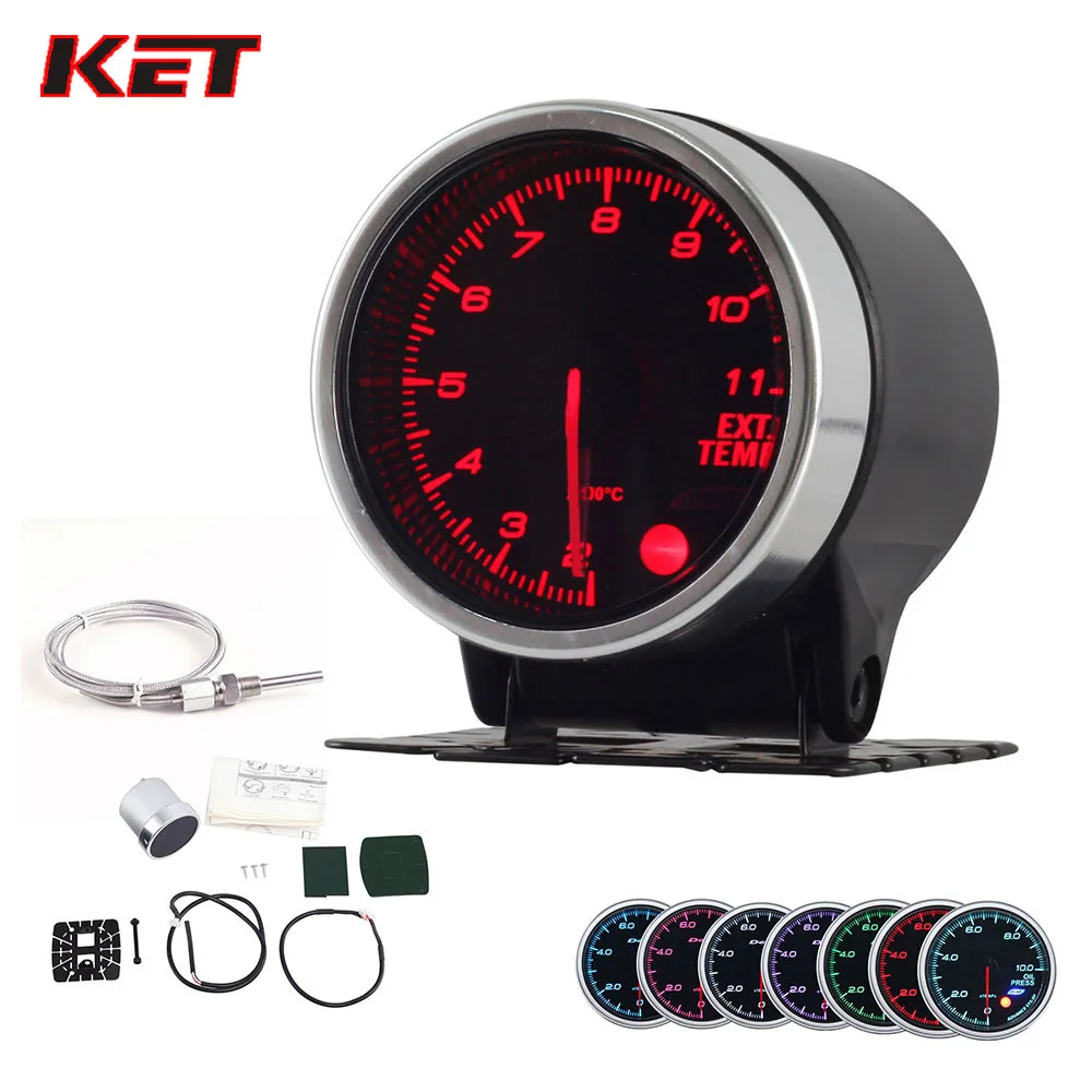 2 Inch 52MM Smoke Lens 1100Celsius EXT Temp Gauge Exhaust Temperature Meter With Electronic Sensor