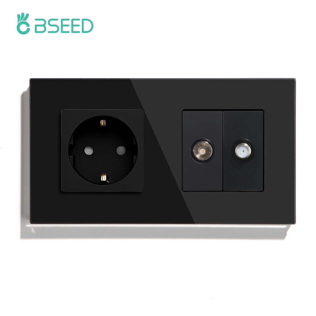 BSEED Wall Socket TV Satellite With EU Standard Electrical Plugs Sockets Crystal Glass Panel White 3 Colors Outlets