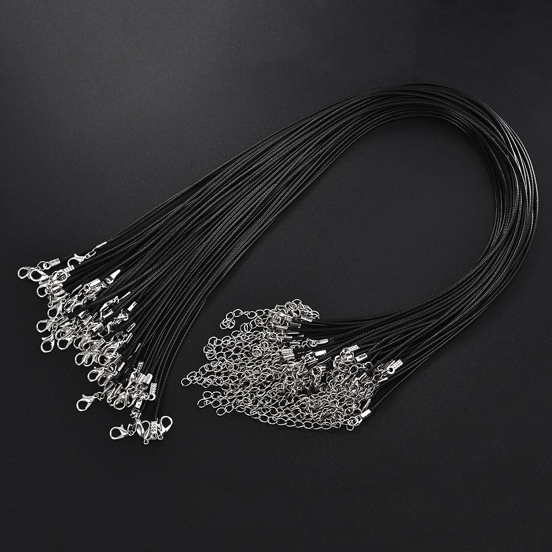 10/20/50pcs/Lot Adjustable Braided 45cm Black Leather Rope Wax Cord Lobster Clasp For DIY Necklace Pendant Chains Jewelry