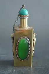 Collectible Decoration Copper Carve Lizard Inlay Jade Noble Snuff Bottle
