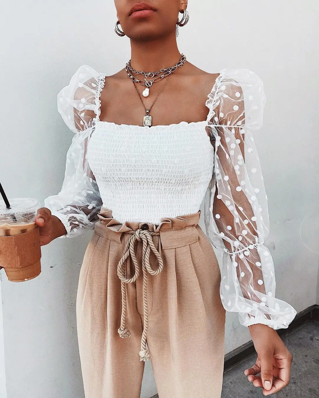 Women Sheer Mesh Blouses Long Sleeve T-Shirts All-matched Popular Clothes Sexy Fshion Summer off shoulder Beach Party Crop Tops