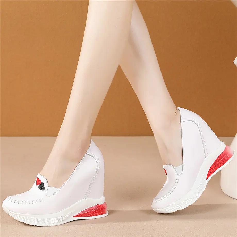 Platform Pumps Shoes Women Genuine Leather Wedges High Heel Ankle Boots Female Low Top Round Toe Fashion Sneakers Casual Shoes