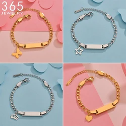 Cute Engrave Date Name Baby Chain Bracelets Stainless Steel Heart Star Pendant Children Kids Custom Jewelry Personalized Gifts