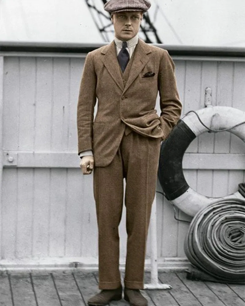 

2022 Custom Made Brown Tweed Blazer Trousers Men Suit Slim Fit Classic Custom Men's Tuxedo 3Pcs Wedding Suits(Jacket+Pants+Vest)