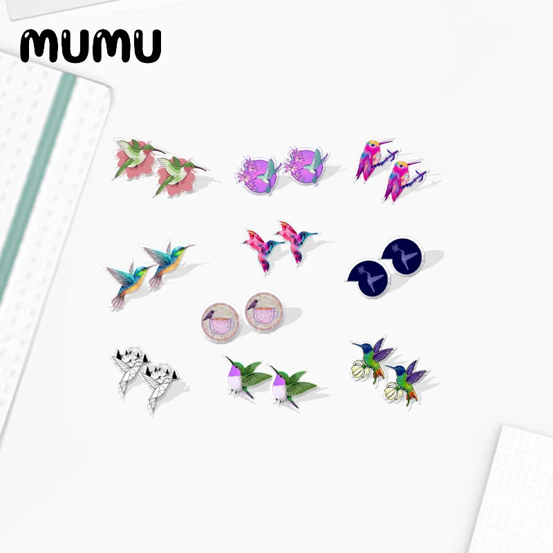 2021 New Hummingbird Stud Earring Bird Epoxy Jewelry Resin Acrylic Earrings Handmade Gifts Girl