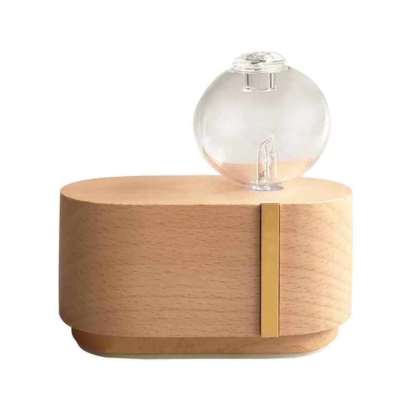 Waterless Nebulizing Essential Oil Diffuser Wooden Glass USB Aromatherapy Air Humidifier with Colorful LED Light for Home Office