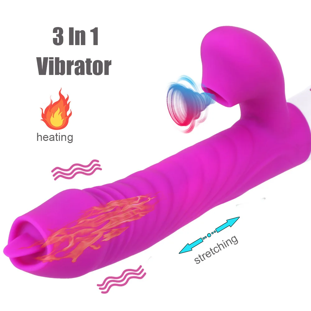 20cm Automatic Heated Stretch Vibrator For Women Big Dildos Clitoris Sucker Vaginal G-spot Licks Anal Plug Erotic Sex Toys Shop