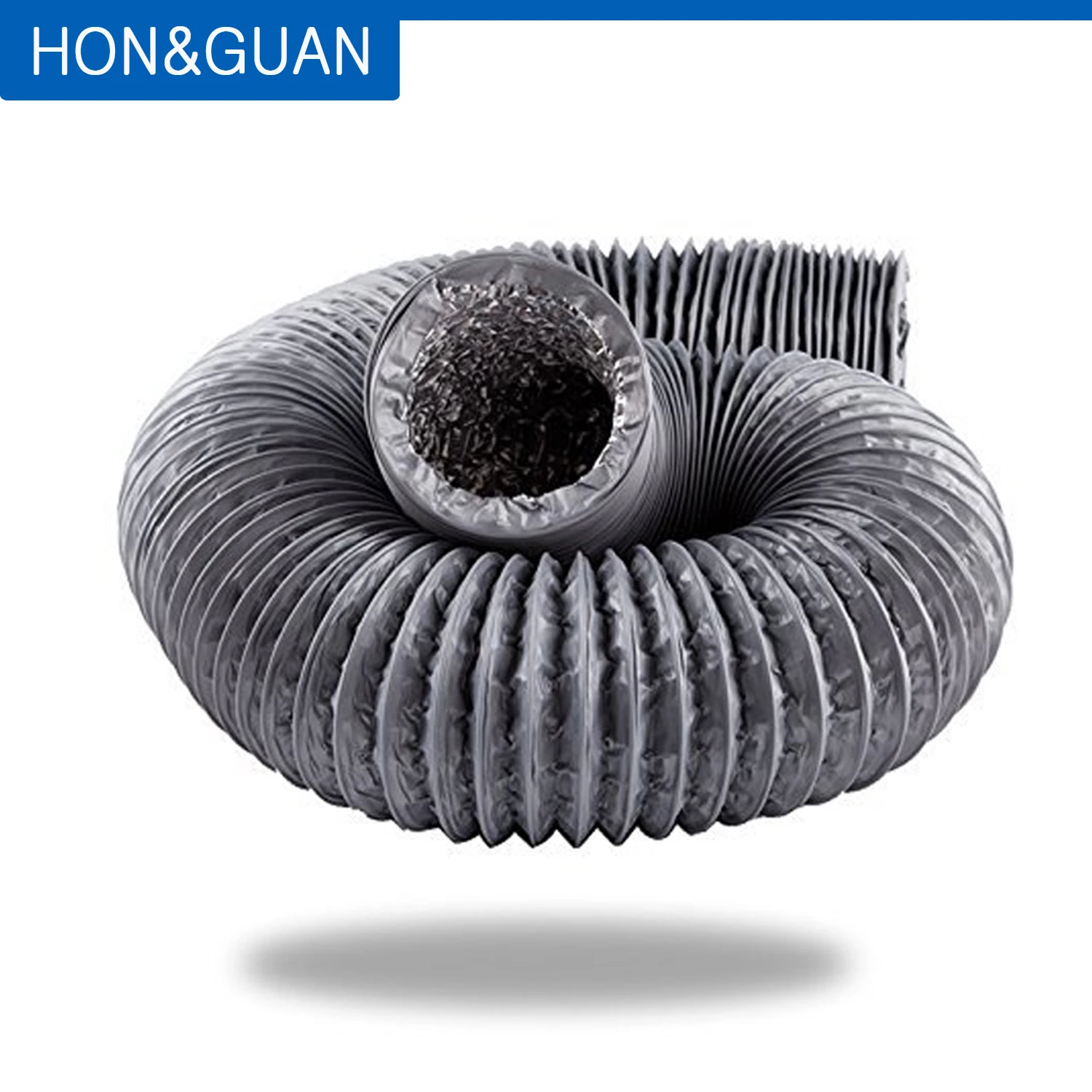 Hon&Guan 10M Flexible Ducting Hose PVC Aluminium Round Ducting Pipe for Air Extractor fan Domestic Ventilation Tube Gray 4~8inch