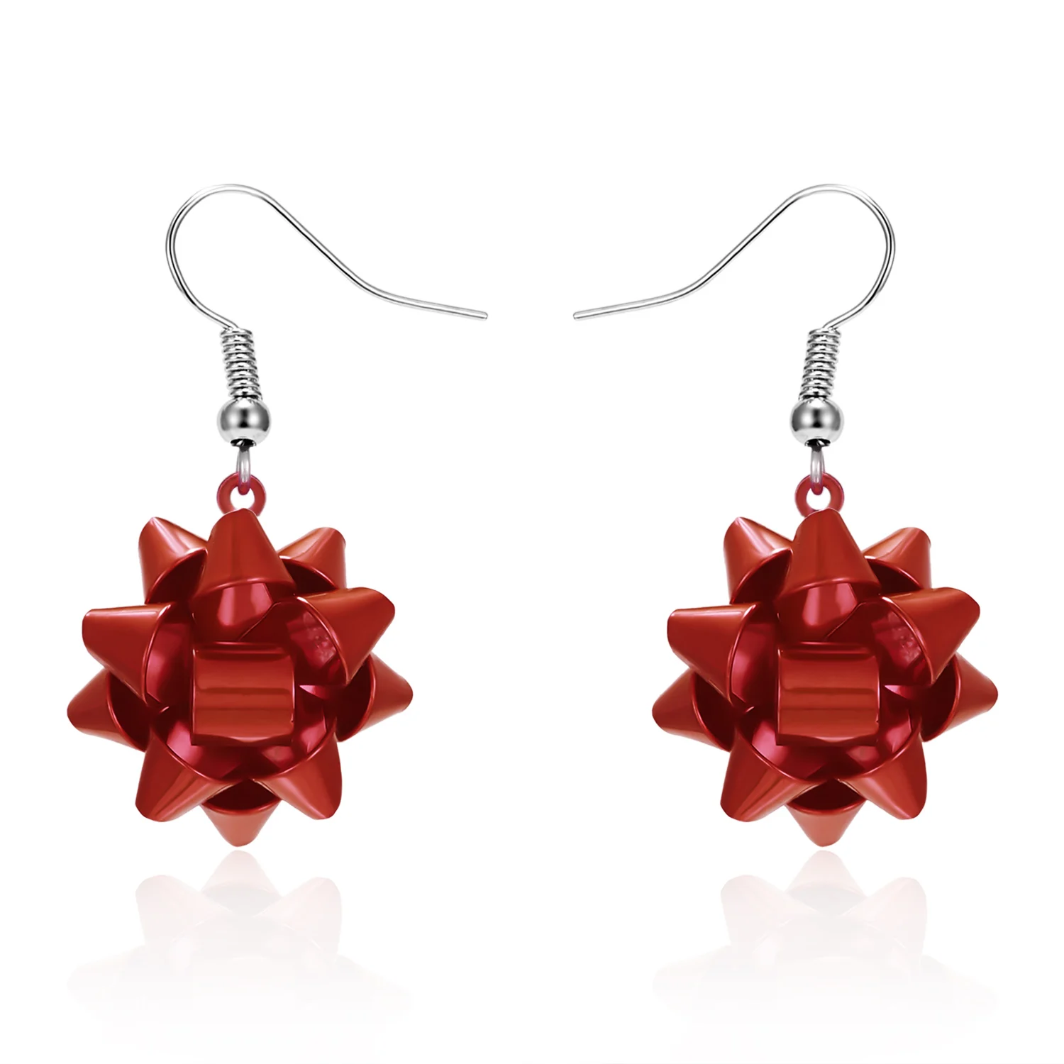 Red Green Color Christmas Gift Star Flower Snowflake Ribbon Stud Earrings For Women Girls Fashion Elegant Jewelry New Year Gifts
