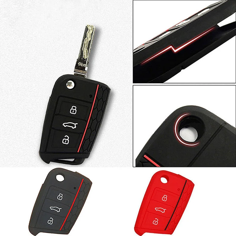 

Black Red Silicone Car Key Case Remote Bag Holder Cover for Volkswagen VW Golf 7 Mk7 Hot Exterior Parts Durable Car Accessories