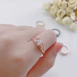 Cubic Zirconia Wedding Ring Rose Gold Color Tone Zircon Crystal Engagement Party Rings Jewelry For Women Anel DWR249