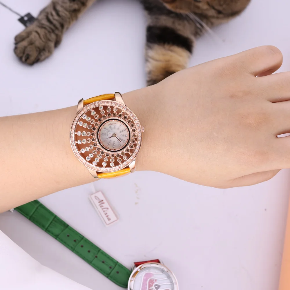 ¡Oferta! Davena Melissa-Reloj de cristal para mujer, pulsera de cuero sin caja, regalo para niña