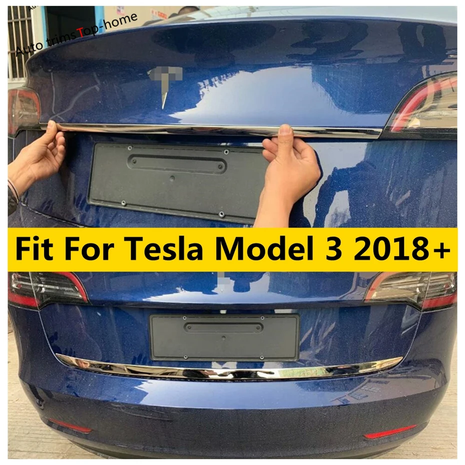 

Rear Tail Trunk Tailgate Strip Decoration Cover Kit Trim For Tesla Model 3 2018 - 2021 Stainless Steel Exterior Accessories