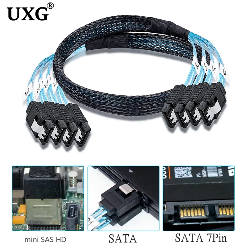 4-Pack 7-Pin SATA to SATA Cable 6Gbps 4-Port Set for Server Mining 0.5M 1M Data Transfer High-Speed HDD Cord