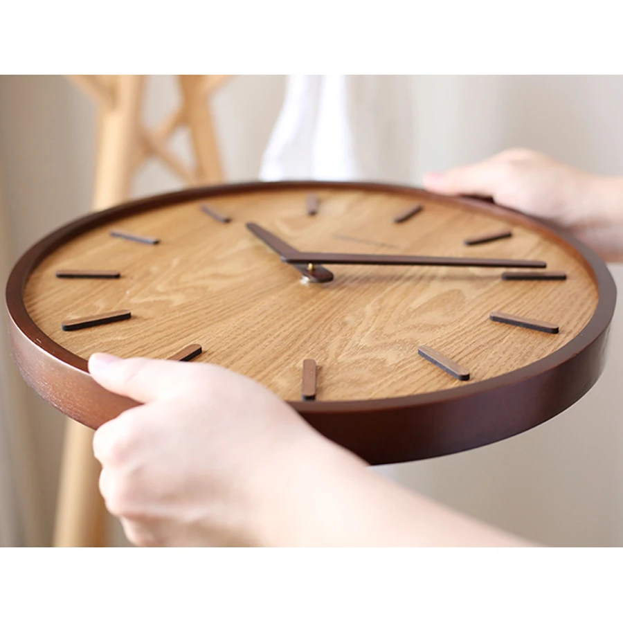 Creative Large Bamboo Wood Wall Clock Simple Modern Design Watch Living Room Wooden Clocks Silent No Glass Home Decor 14 inch