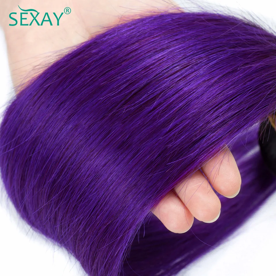 Sexay 1B Purple Colored Hair Bundles Peruvian Straight Human Hair Weave 10-28 Inch Remy Straight Ombre Human Hair Weave Bundles