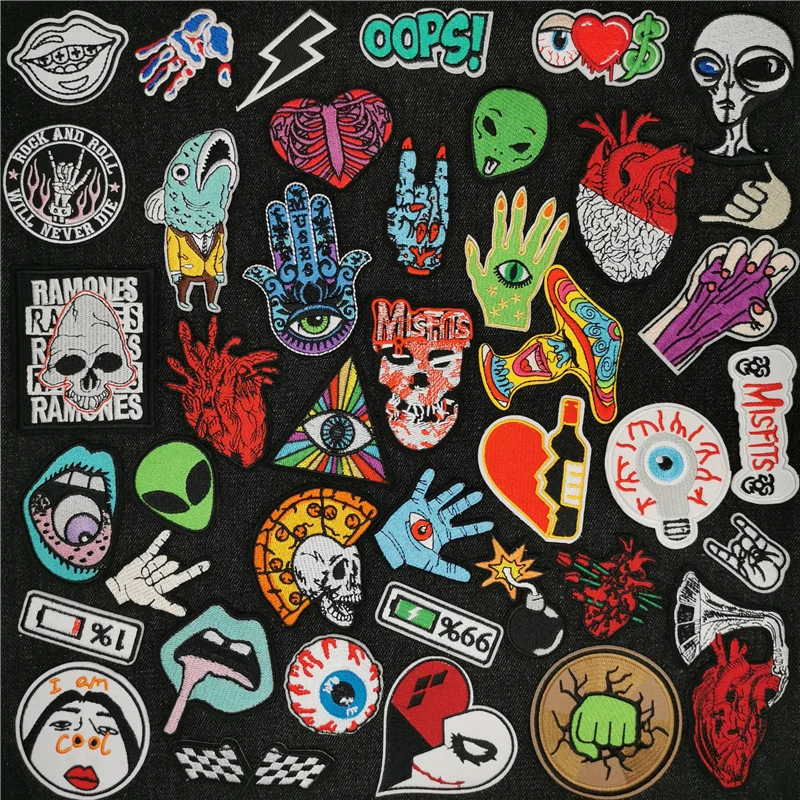 Rock n Roll – Patch brodé pour vêtements, fournitures de couture, Badge décoratif, crâne groscopique, paume de l'autocollant de repassage