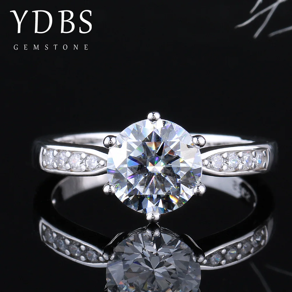 

YDBS Moissanite Ring Solid 14K White Gold Center 2ct 8.0mm D Color Moissanite Ring for Women