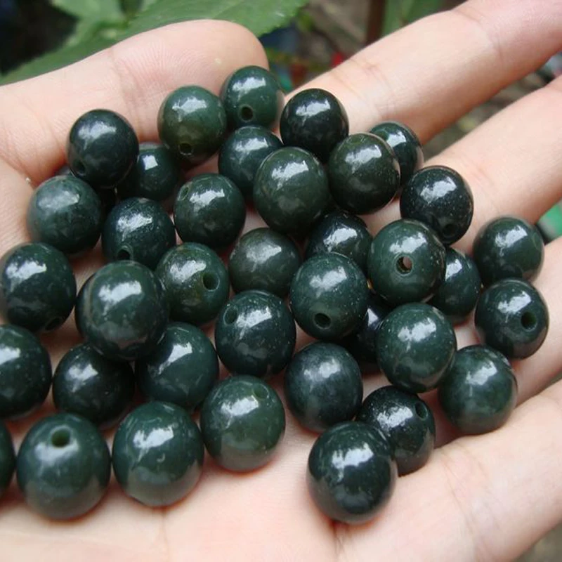 10pcs Round Natural Xinjiang Hotan Jade Beads 6/8/10/12/14/16/18/20mm Loose Stone Bead For Jewelry Making DIY Bracelet Necklace