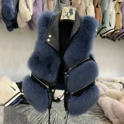 Women Short Natural Fox Fur Vest Female Sleeveless Genuine Fur Fashion Coat Winter Warm Waistcoat Femme